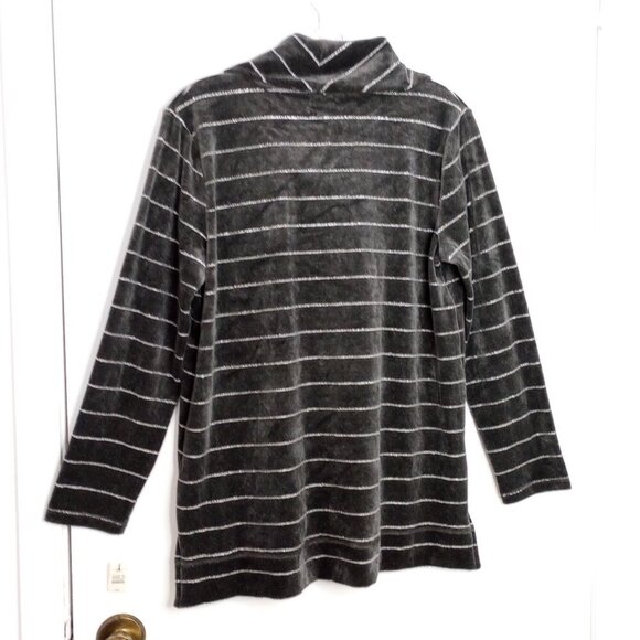 Talbots Grey Velour Metallic Striped Cowl-Neck Tunic Top - Picture 6 of 8